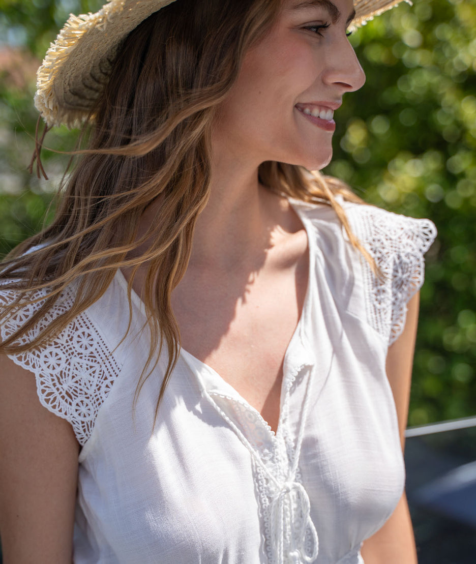 Robe longue bohème Reno blanche détails