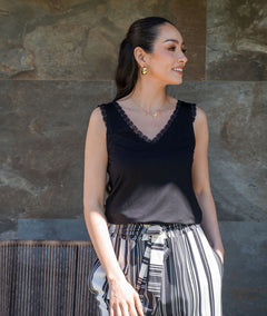 Débardeur dentelle noir face