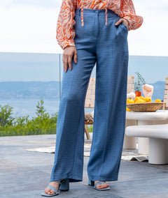 Pantalon fluide d'ensemble Tia couleur jean face avant