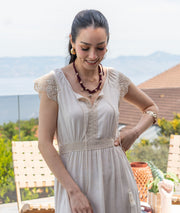 Robe longue bohème Reno beige zoom haut 2