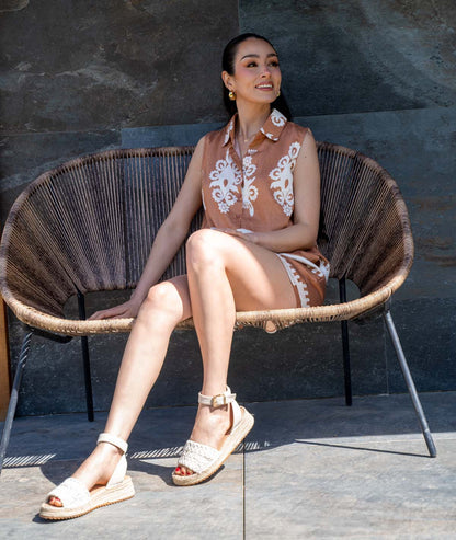 Ensemble short Beatrice camel ambiance