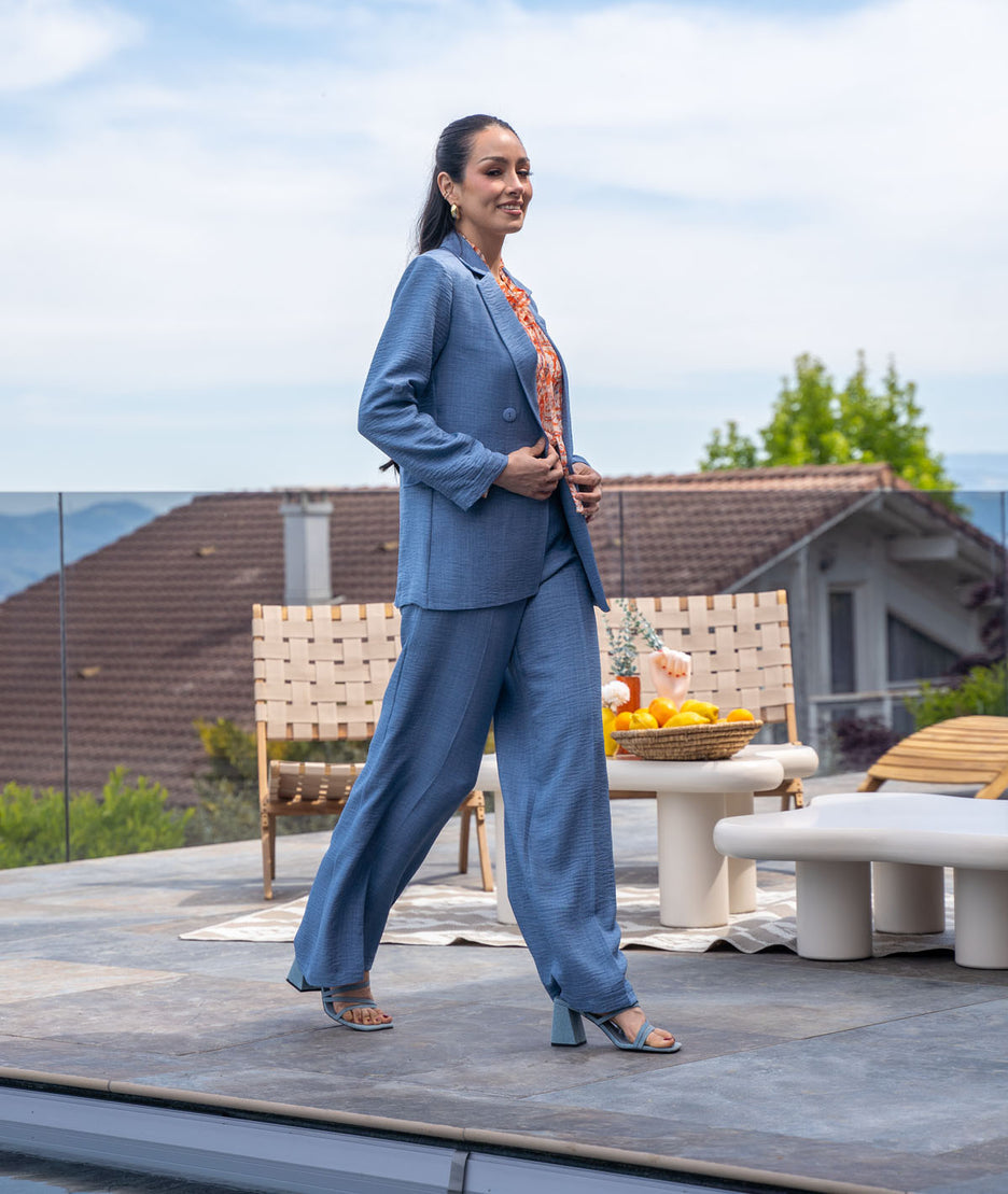 Pantalon fluide d'ensemble Tia couleur jean tenue complete