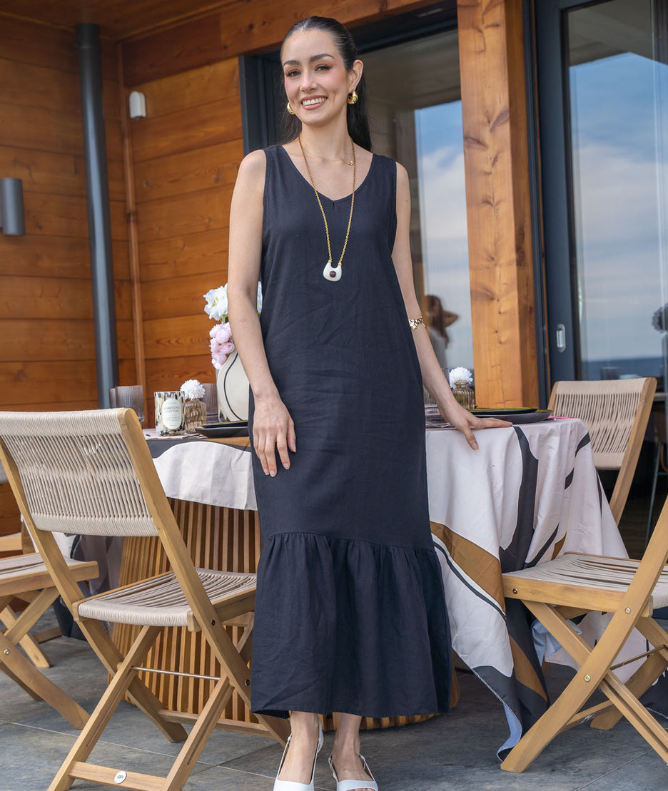 Robe mi-longue Solon noir face