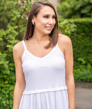 Robe longue bi-matière Fina blanche zoom avant