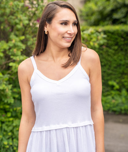 Robe longue bi-matière Fina blanche zoom avant