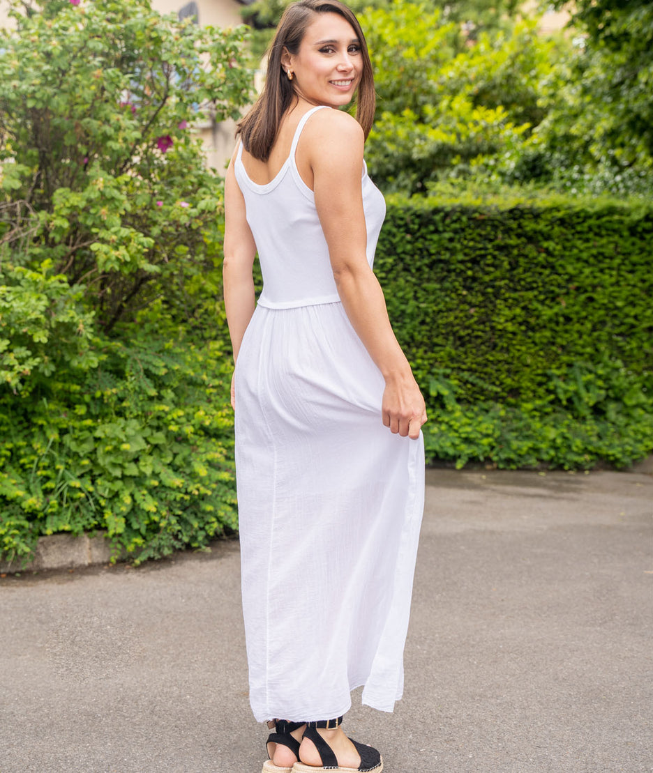 Robe longue bi-matière Fina blanche dos