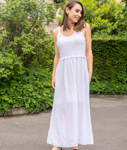 Robe longue bi-matière Fina blanche