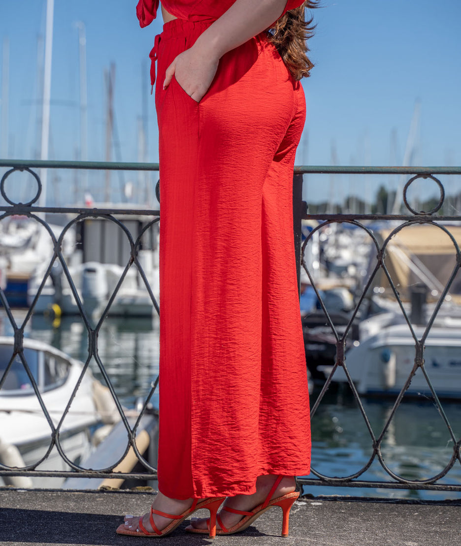 Pantalon fluide Léa rouge coté