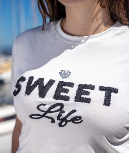 T-shirt à inscription "Sweetlife" noir détails