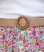 Jupe longue motif fleuri détail ceinture