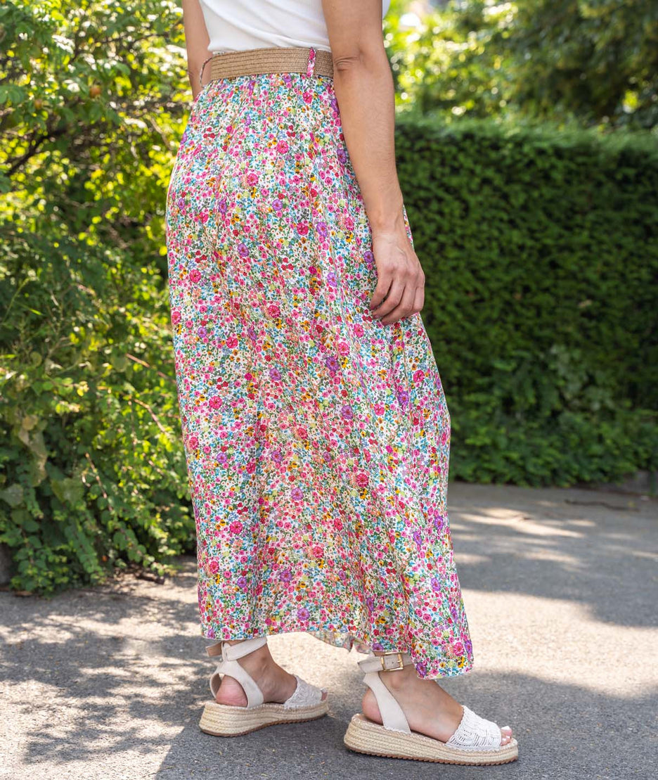 Jupe longue motif fleuri dos