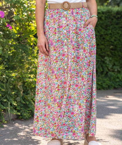 Jupe longue motif fleuri face