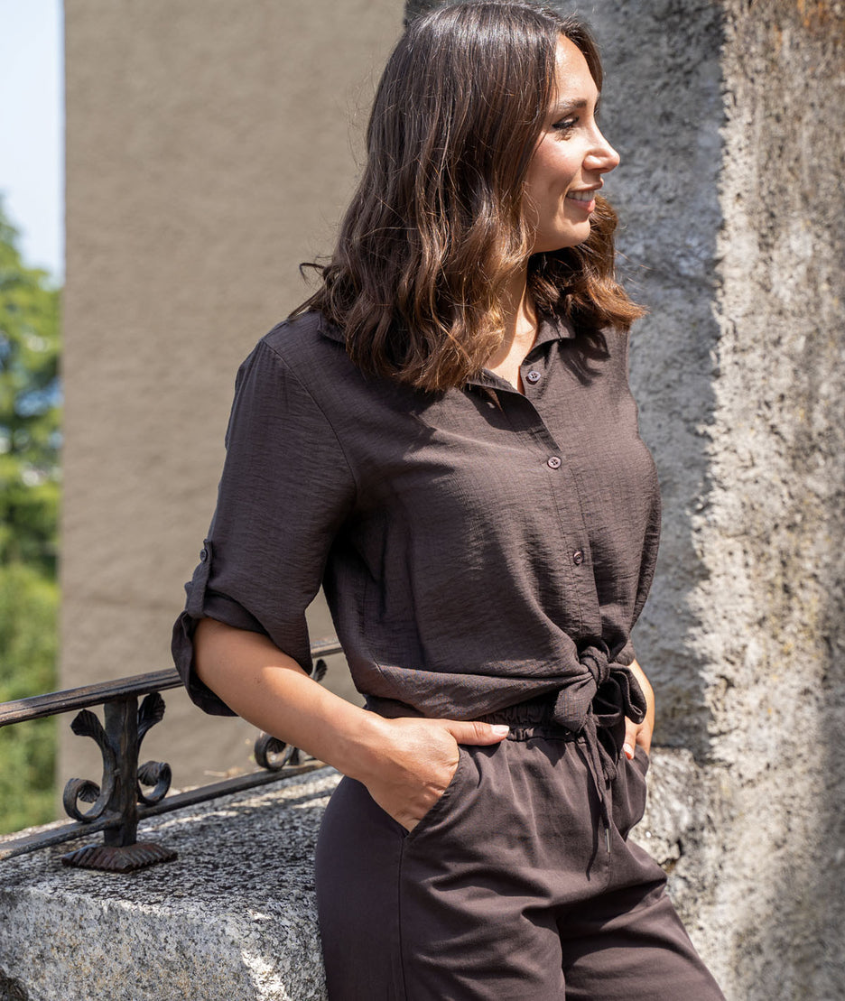 Chemise fluide Nona marron côté