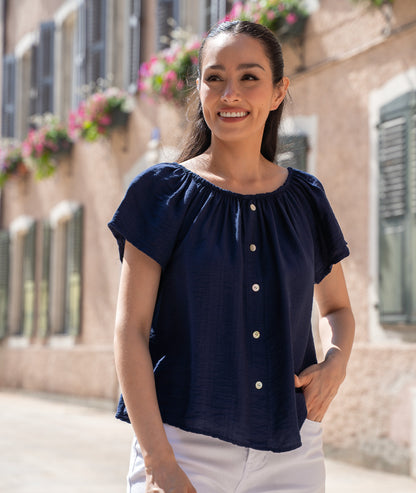 T-shirt col bardot Leabo marine face