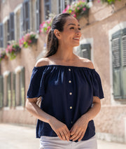 T-shirt col bardot Leabo marine face 2