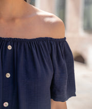 T-shirt col bardot Leabo marine détail épaule