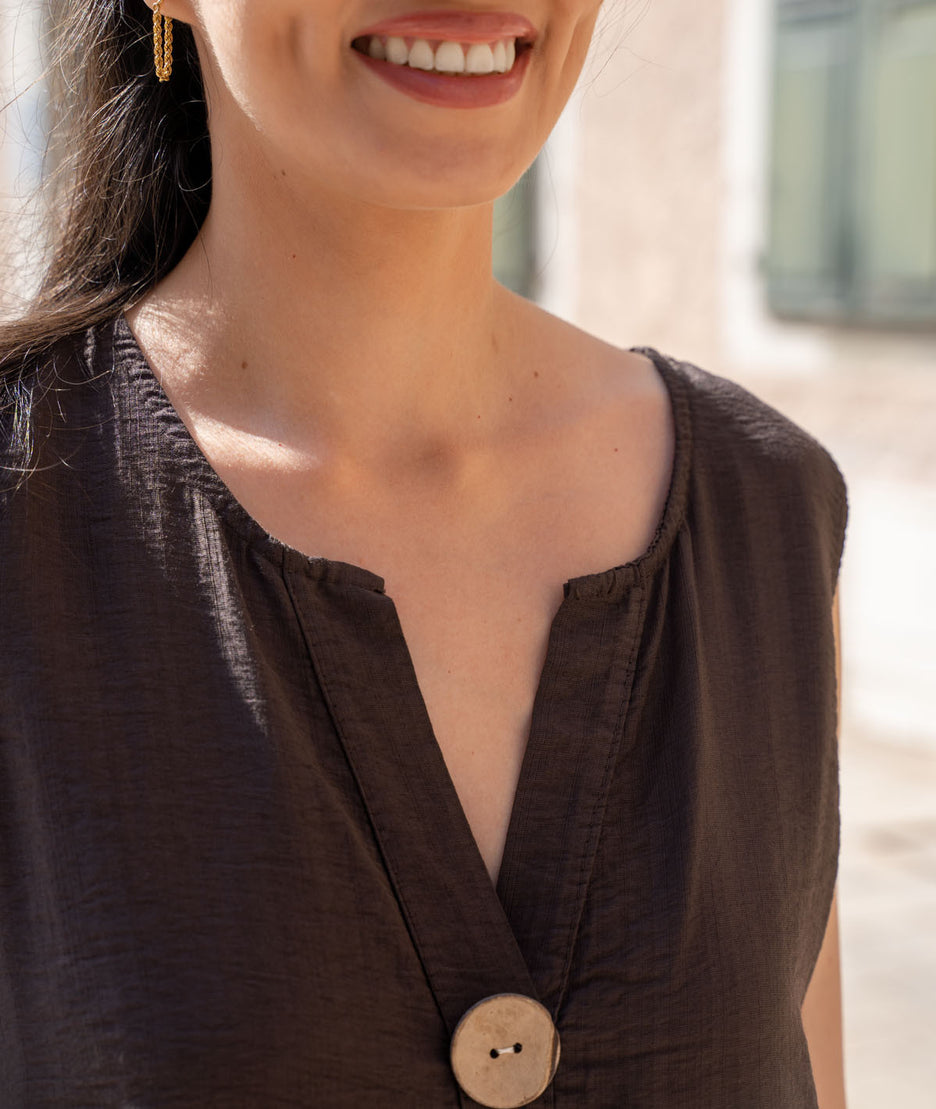 Débardeur effet lin Kool choco détails