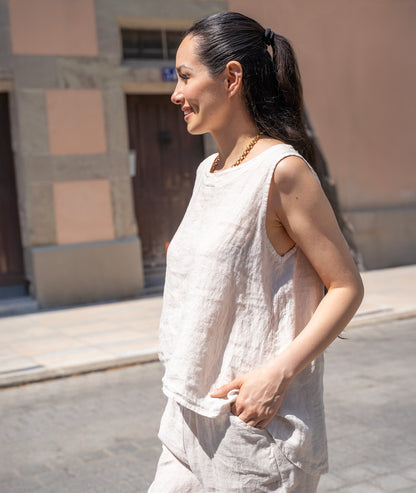 Débardeur en lin Lino beige coté