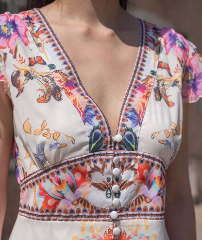 Robe longue en mousseline Bohelia détails