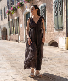 Robe unie longue en Coton choco face