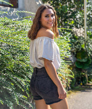 T-shirt col bardot Leabo beige coté