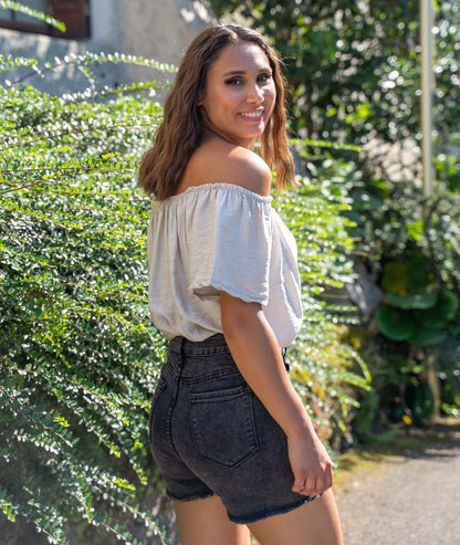 T-shirt col bardot Leabo beige coté