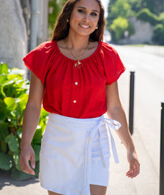 T-shirt col bardot Leabo rouge face