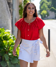 T-shirt col bardot Leabo rouge face