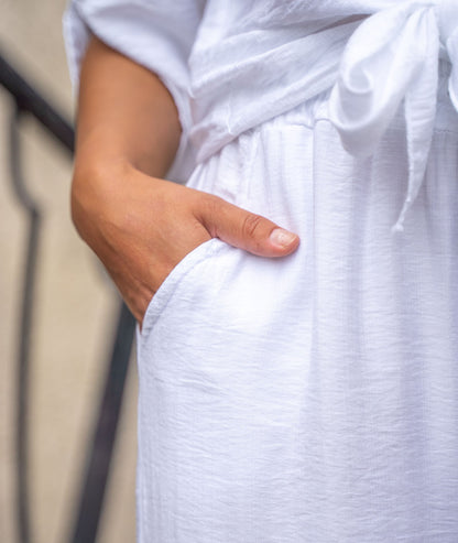Pantalon fluide Léa blanc détails