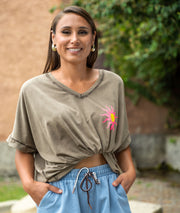 T-shirt ample kaki face