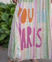 Robe longue plissée rose Miraco détails