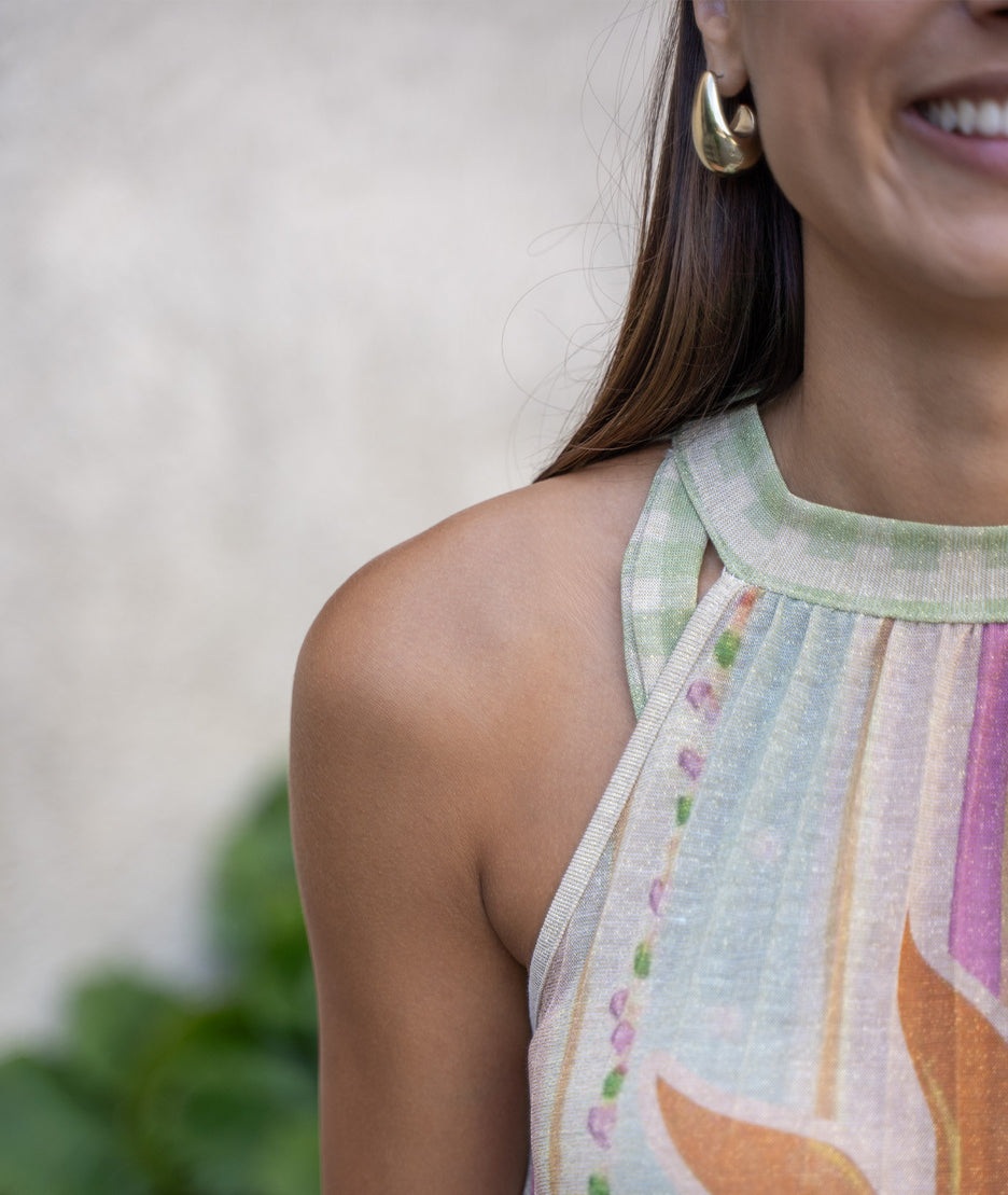 Robe longue plissée rose Miraco détails