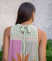 Robe longue plissée rose Miraco détails