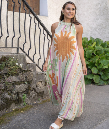 Robe longue plissée rose Miraco face