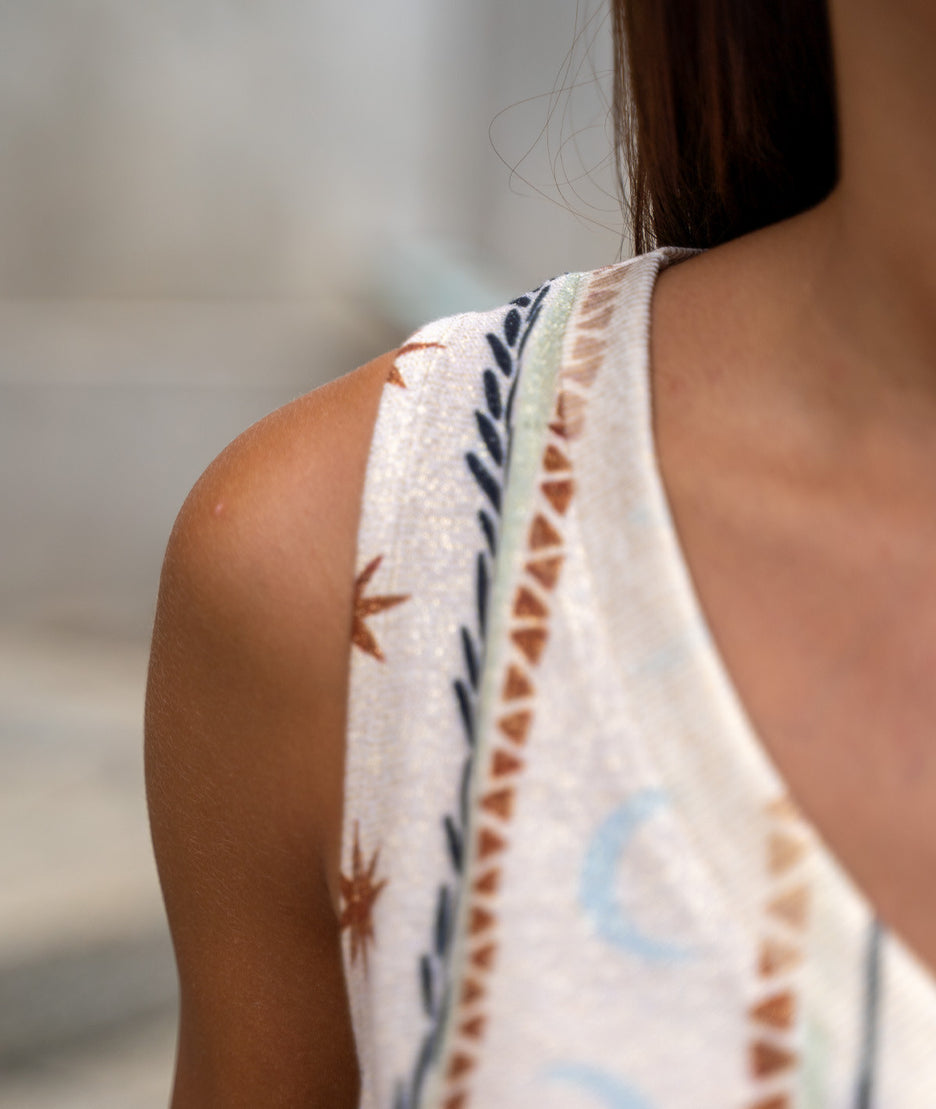 Débardeur pailleté à imprimé brique détail épaule