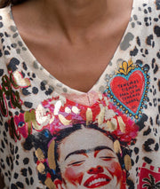 Débardeur pailleté à imprimé rouge détail col