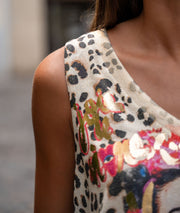 Débardeur pailleté à imprimé rouge détail épaule