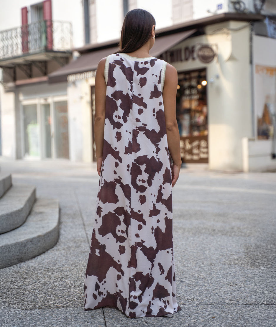 Robe Cody longue imprimé vache choco face arrière