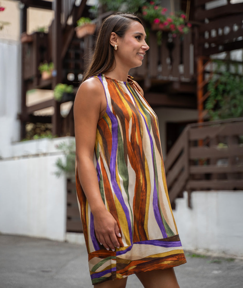 Robe courte fluide à imprimé choco côté