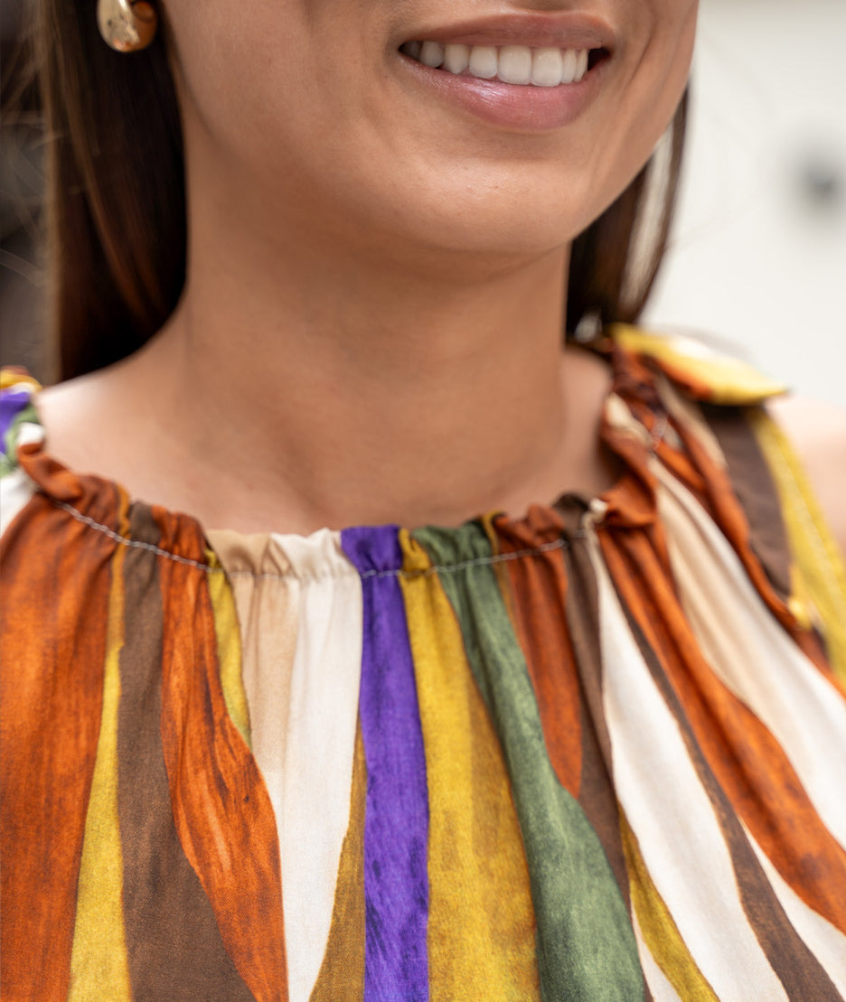 Robe courte fluide à imprimé choco détail col