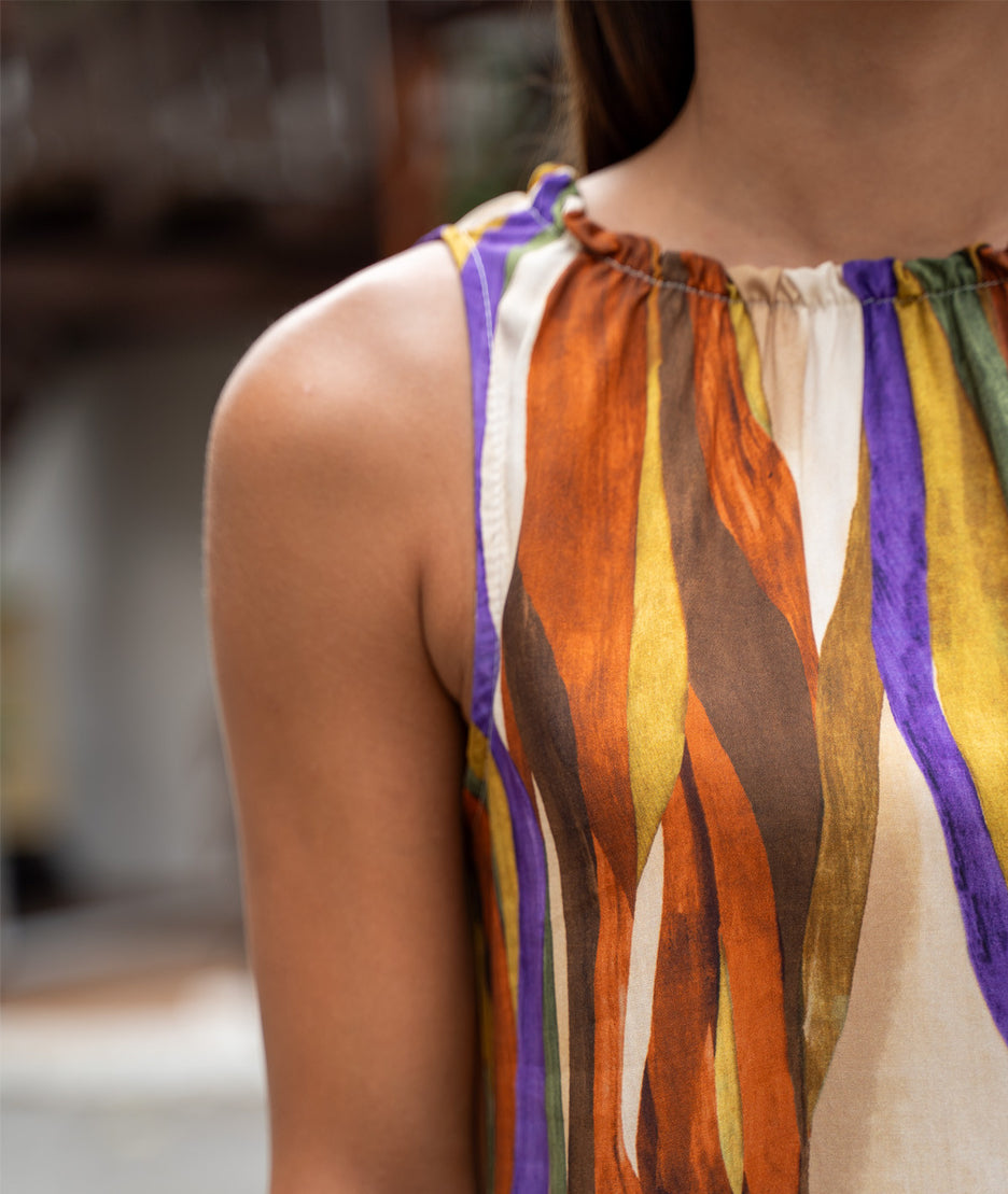 Robe courte fluide à imprimé choco détail épaule