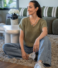 Pull Sama sans manches en maille - kaki