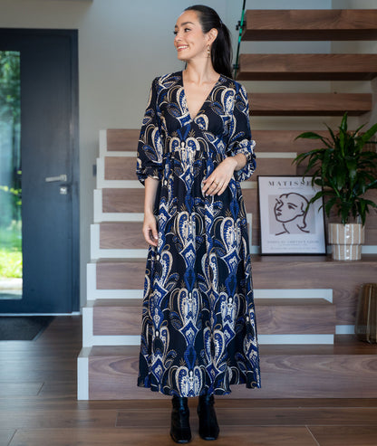 Robe bohème imprimée cachemire col V  face avant