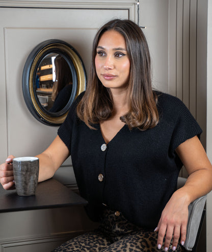 Gilet manches courtes en maille noire face avant