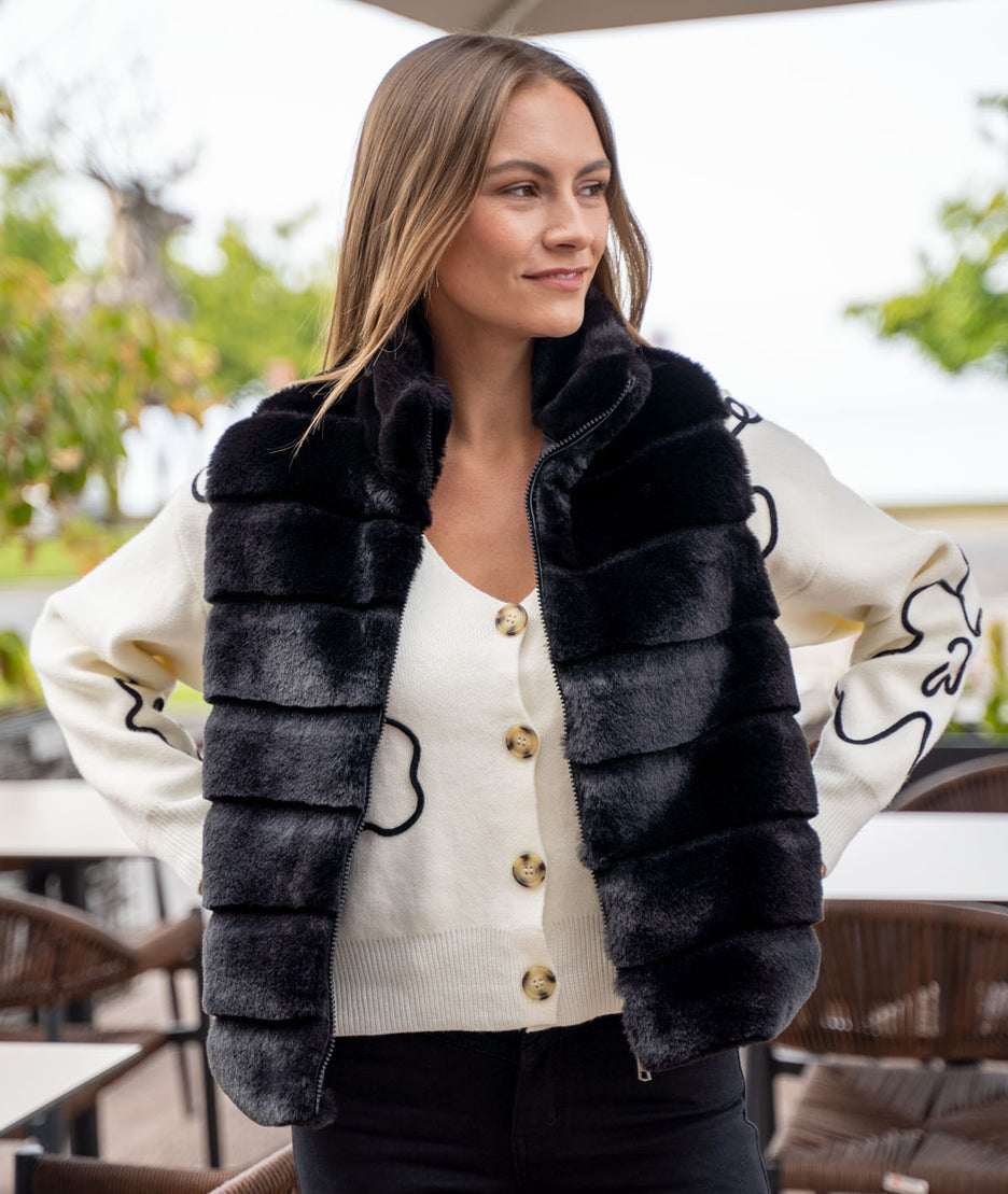 Gilet sans manches fausse fourrure Furla noir face