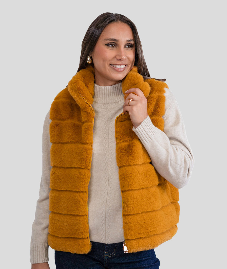 Gilet sans manches fausse fourrure Furla  ocre face