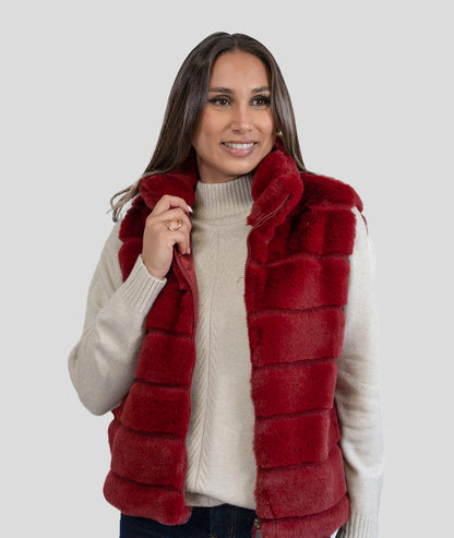 Gilet sans manches fausse fourrure Furla  bordeau face