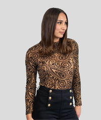 T-shirt en résille à motif arabesque - camel