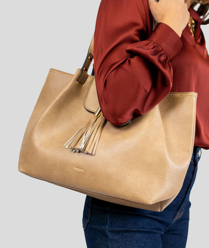 Sac en simili cuir Pénélope beige face