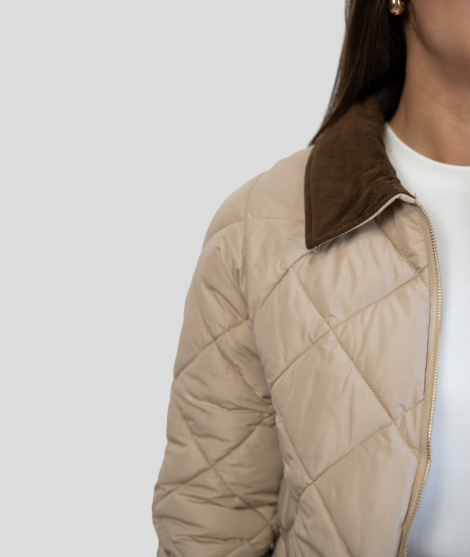 Veste matelassée col velours côtelé Quadri beige détails